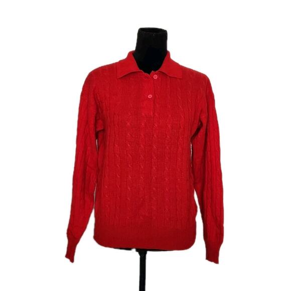 Sportwhirl Sweaters - Sportwhirl Vintage 90s Red Cable Knit Cashmere Sweater Women's Size Large